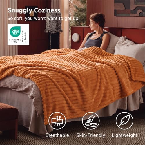 Bedsure Soft Full Size Fleece Blankets for Bed Orange 84"x90"