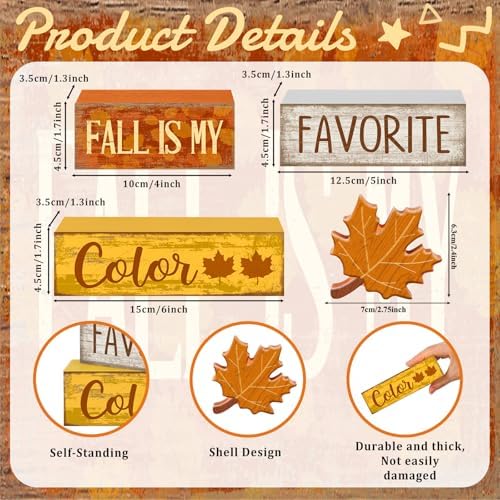 Lineshading 4 Pcs Fall Wooden Block Signs Farmhouse Tabletop Maple Leaf