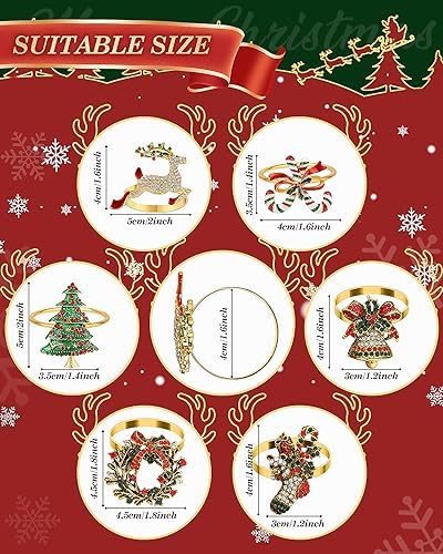 KPOSIYA Christmas Napkin Rings Set of 6, Gold Metal Napkin Holder