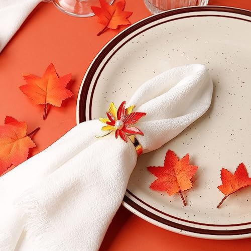 LogHog Thanksgiving Gold Maple Leaf Napkin Rings - Set of 6 for Festive and Elegant Table Settings - Durable and Easy to Use for Large Gatherings and Gift Giving