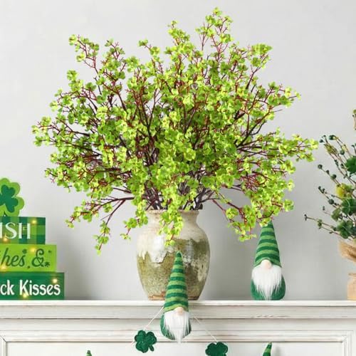 Hananona 10 Pcs Babys Breath Green Flowers Artificial Gypsophila Flowers St. Patrick's Day Fake Silk Flowers for Home Decor Spring Floral Arrangement Table Centerpieces