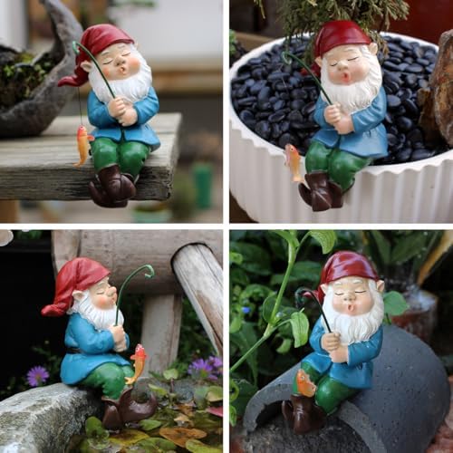 Fishing Gnome, Christmas Resin Sitter Statue, Aquarium Fish Tank and Garden Pond Edge Ornament, Christmas Shelf Decorations