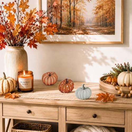 Smile Fall Wooden Decor Set 3-Piece Neutral Pumpkin Tabletop Signs for Autumn Harvest Home Decor
