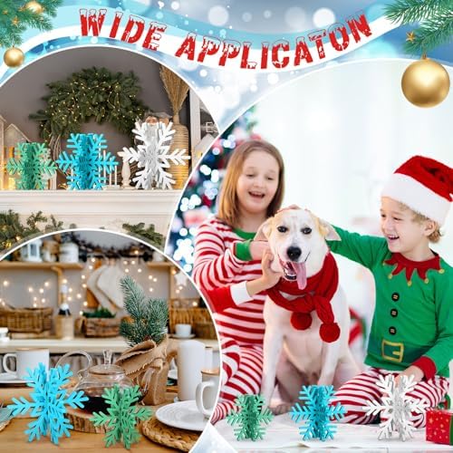 Bucherry 12 Pcs Wooden Snowflakes Table Decor,White, Blue, Green