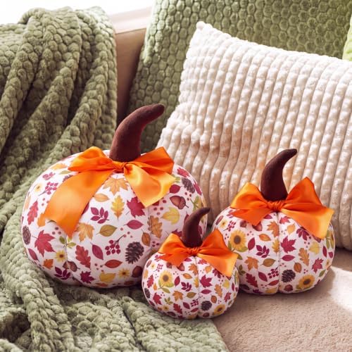 Gilprop 3 Pcs Fall Fabric Pumpkin Decor for Home Table Centerpieces