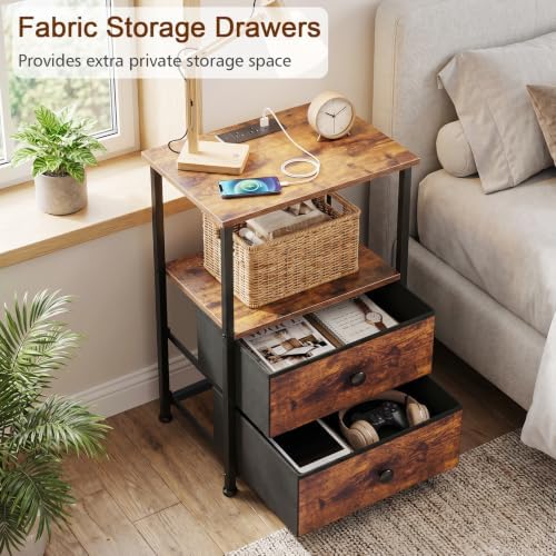 LOAKEKEL Nightstands Set of 2, Night Stand with Charging Station