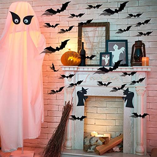 Halloween 3D Bats Decoration, 60PCS Plastic Bat Wall Stickers