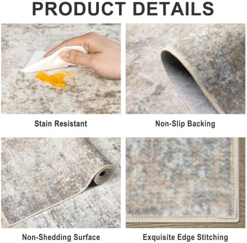 PLHXFR 10x14 Area Rug Living Room: Abstract Washable Carpet Brown Grey