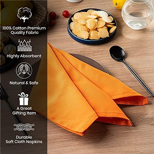 Orange Cloth Dinner Cotton 18x18 in Washable Napkins Cloth|Absorbent Reusable Spring Easter Basket Decor Pk of 6 Table Napkins Cocktail Party Wedding Hotel Cafe Cloth Napkins