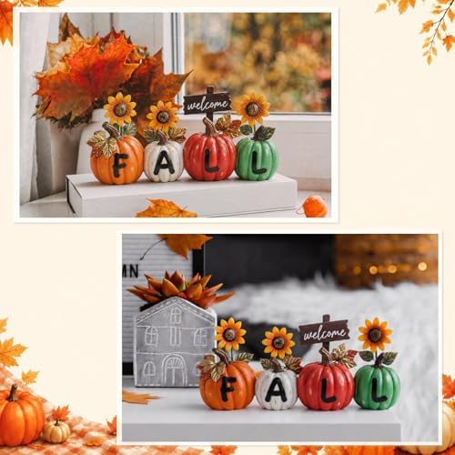 Amyhill Fall Pumpkin Table Decorations for Home Fall Letter Pumpkin with Sunflower Wooden Pumpkins Tabletop Sign for Autumn Thanksgiving Shelf Mantel Tiered Tray Table Decoration Party Supplies