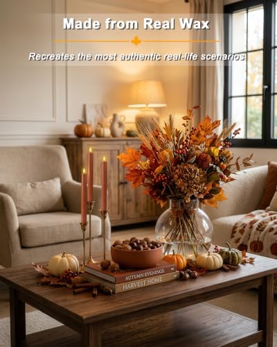 Homemory 9.6 Inch Real Wax Flameless Taper Candles, Terracotta LED Candlesticks 6 Pcs with 3D Flame Remote and Timer, Battery Operated for Thanksgiving Mother's Day Teacher Appreciation Gifts