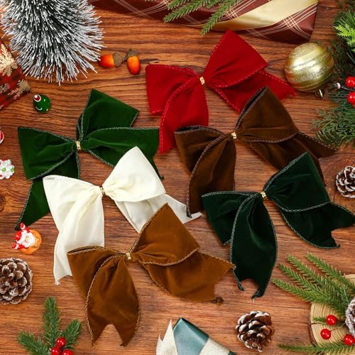 Janinka 12 Pcs 6 Inch Christmas Velvet Bows for Wreath, Retro Multicolor