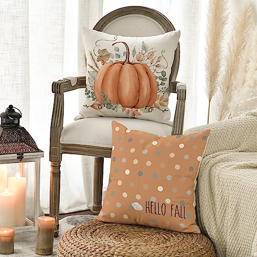 AVOIN colorlife Fall Pumpkin Polka Dot Pillow Covers 20x20 Inch Set of 4