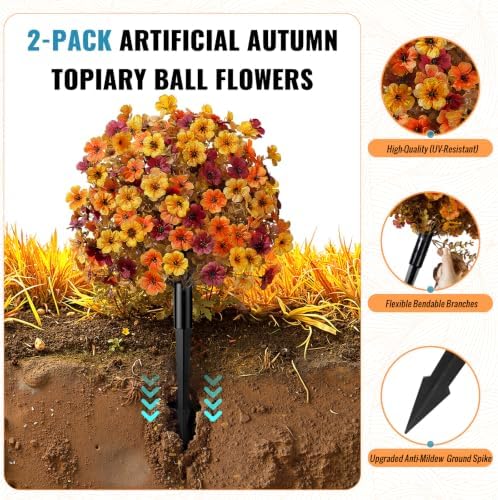 Alupssuc 4Pcs Artificial Fall Ball Flowers for Outdoors, Fake Plants