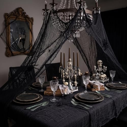 Halloween Creepy Cloth Giant (80 x 400 in.) Scary Gauze Cloth Spooky Halloween Decorations Party Supplies Decor Outdoor Yard Home Wall Haunted House Doorways Patio Garden Black