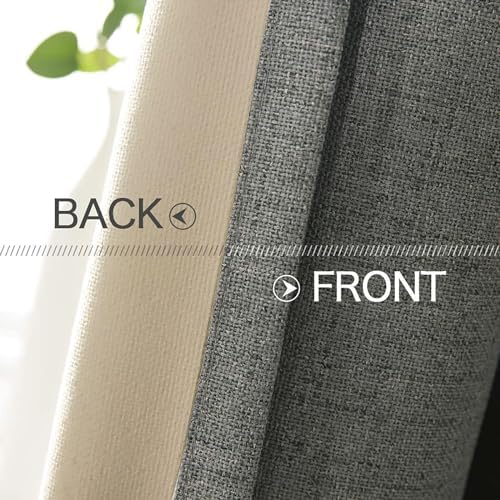 MIULEE 100% Blackout Linen Curtains for Bedroom 52x120 Inches Dark Grey