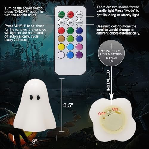 Halloween Ghost Flameless Candles Color Changing with Remote Timer