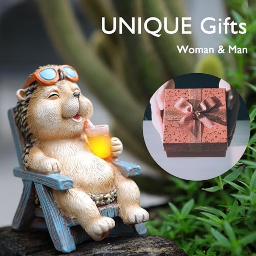 FOXMIS Hedgehog Statue Outdoor Solar Garden Decor for Outside Lawn Yard Patio, Home Office Decorations Indoor Lights