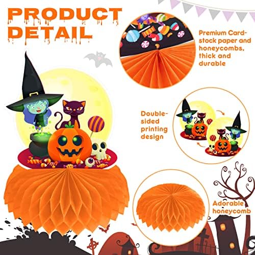 12 Pack Halloween Honeycomb Centerpieces Table Decorations,Pumpkin Ghost Witch Cat Tombstone and More Halloween Elements for Halloween Party Favors Supplies,Cute Party Home Room Table Desk Decor