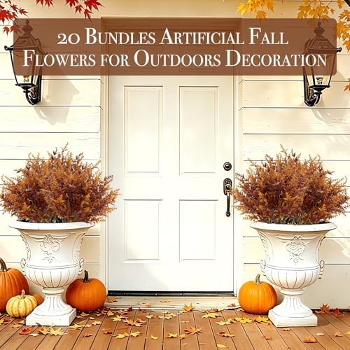 TURNMEON 20 Bundles Artificial Fall Flowers for Outdoors Fall Decorations