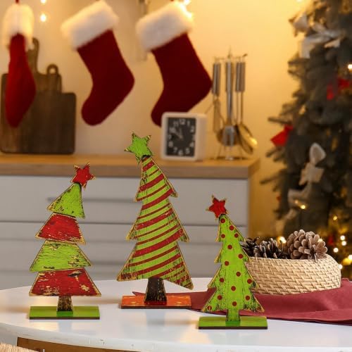 3 Pcs Lime Green Wooden Christmas Tree Tabletop Decorations