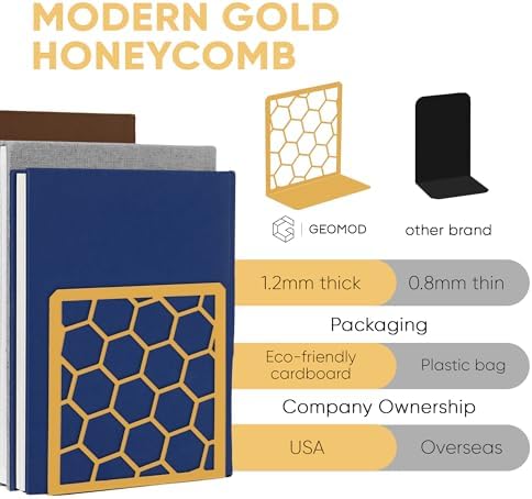 Geometric Honeycomb Metal Bookends / Gold / 1 Pair