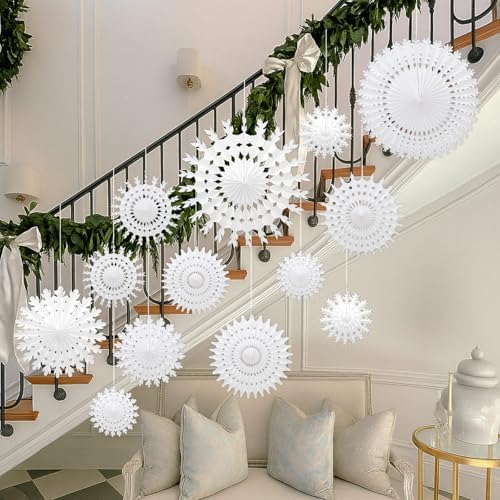 AmazingSpark 16 Pcs 31.5" Winter White Paper Snowflake Decoration