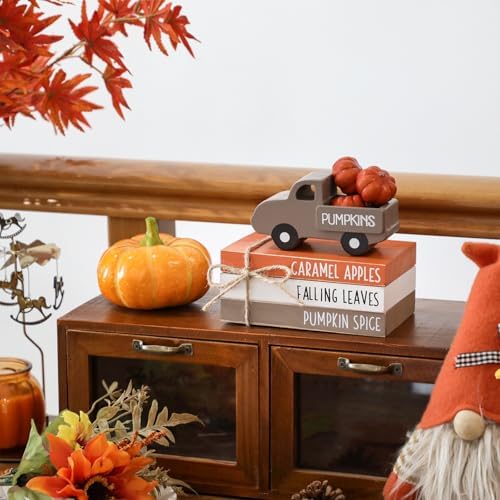 Fall Table Decor Tiered Tray Decor, Wooden Fall Signs with Book Stack