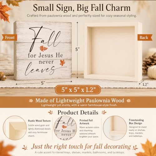 Fall For Jesus He Never Leaves Sign | Bold Script Leaf Wall Art