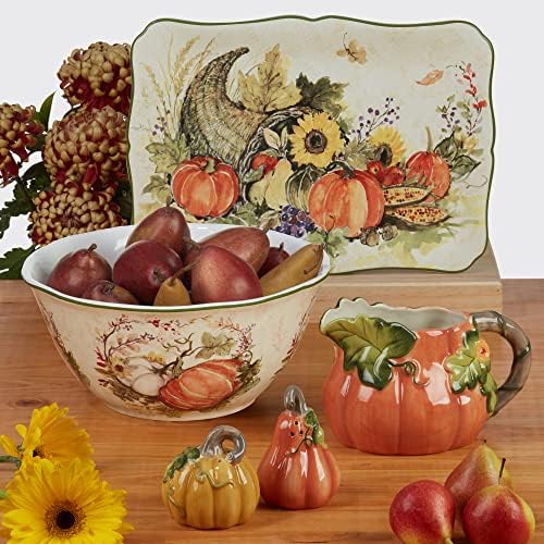 Certified International Harvest Morning Pumpkin Platter, 13.75'' x 11.5'', Multicolor, Large
