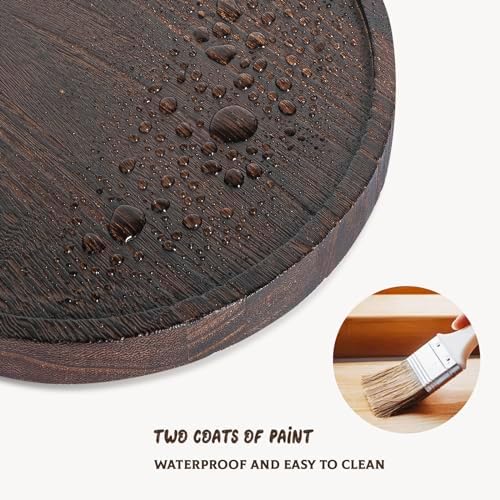 Round Decorative Tray Wood Bathroom Counter Organizer Farmhouse Kitchen / Dark Brown / Set of 10