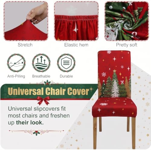 Christmas Chair Covers Set of 6,Xmas Tree Dining Chair Slipcovers,Elastic Removable Washable Dining Parsons Chair Protectors,Christmas Decor for Home Red