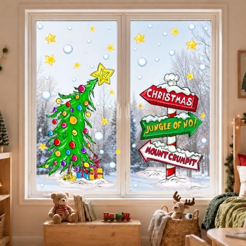 34.2"x17" Christmas Window Clings Curved Xmas Tree Arrow Yard Sign Decals
