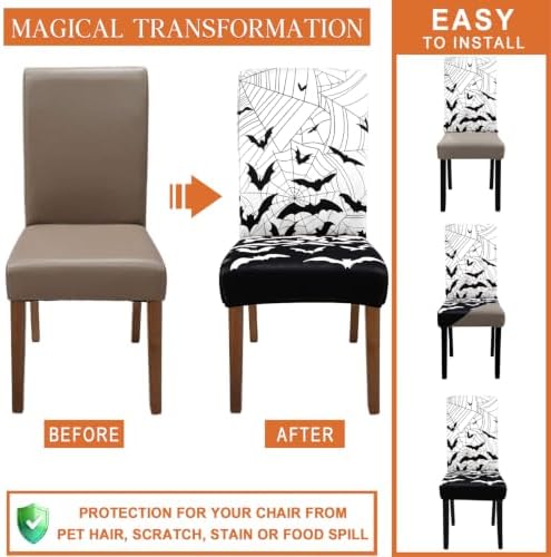 Halloween Bats Chair Covers Set of 6 for Dining Home Party Decor