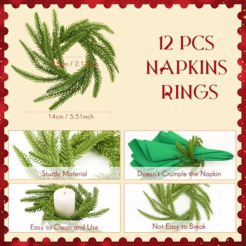 LemonRoad 36 Pcs Cloth Napkins and Napkin Ring Holders, Reusable Fabric for Table Decor Banquet Holiday Dinner Party Supply(Red,Green,White,Norfolk Pine)