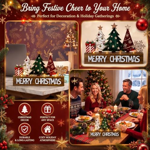 Patelai Lighted Christmas Tree Table Decor, Rustic Wooden Tree with LED