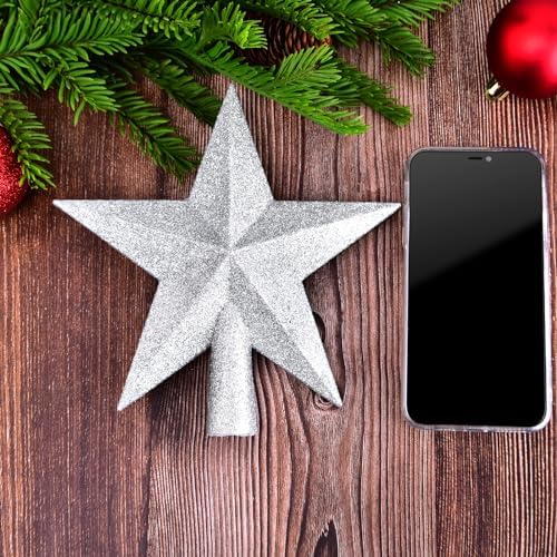 8 Inches Christmas Tree Top Crown Glitter Star Decoration (Silvery)