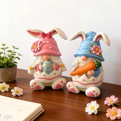 Easter Gnomes Decorations Bunny Gnomes Easter Rabbits Gnome Figurine Decoration Resin Handmade Spring Gnome Table Ornaments Elf Gifts for Home