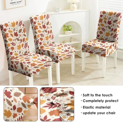 Fall Chair Covers Set of 6,Thanksgiving Parsons Chair slipcovers,Fall Leaves Kitchen Dining Room Decor Chair Seat Cover Protectors(Fall Leaf,6 Pack)
