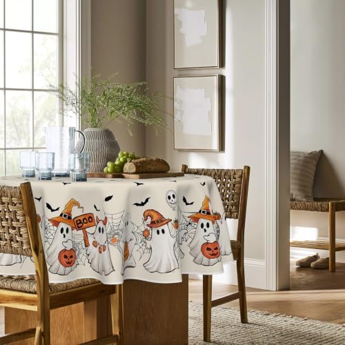 Horaldaily Halloween Tablecloth 60 x 60 Inch Round Black Bat Ghost Pumpkin