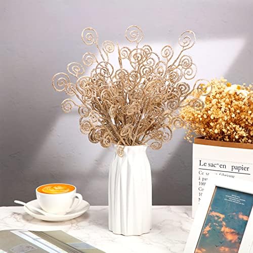 Ysleen 50 Pcs Glitter Tree Picks and Sprays Twigs Branches, Champagne
