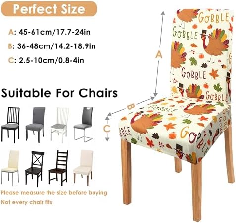 Fall Thanksgiving Chair Covers Set of 6, Pumpkin Turkey Dining Chair Protectors, Elastic Removable Washable Dining Chair Covers for Fall Thanksgiving Kitchen Dining Room Holiday Decorations