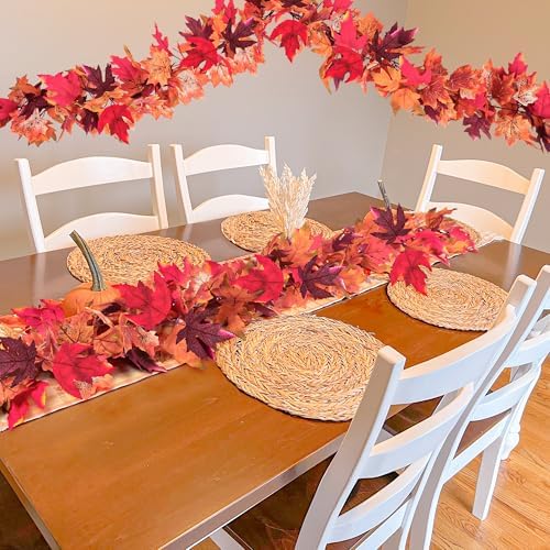 2Pack 11.8FT Fall Maple Leaf Garland for Mantle Thanksgiving Decorations