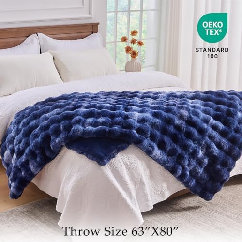 BENVWE Fluffy Faux Fur Throw Blanket for Couch, Soft Plush Thick Cozy Fuzzy Luxury Minky Bubble Blanket for Home Living