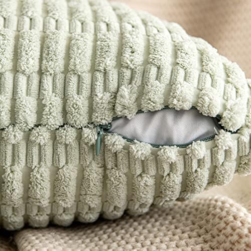 MIULEE Corduroy Decorative Throw Pillow Covers 18x18 Light Green Pack of 2