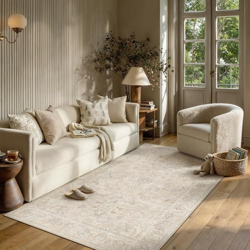 5x7 Light Cream Neutral Area Rug