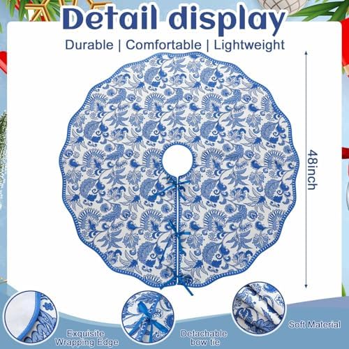 Soaoo 48'' Blue White Christmas Tree Skirt Chinoiserie Floral Tree Skirt