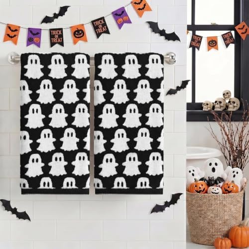 Artoid Mode 2 Pcs Black Ghost Halloween Hand Towels for Bathroom