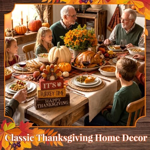 Lineshading 4 Pcs Fall Table Decor, Thanksgiving Turkey Time Wooden Signs