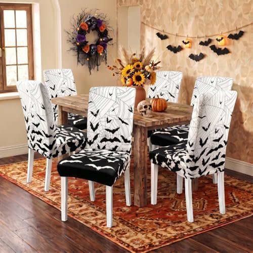 Halloween Bats Chair Covers Set of 6 for Dining Home Party Decor